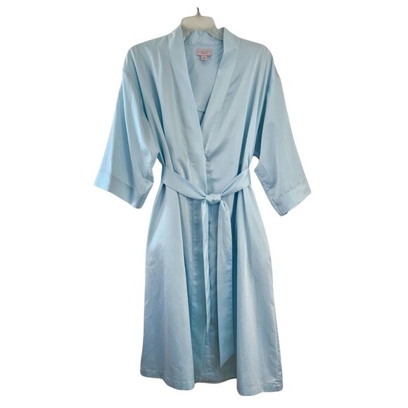 Cabernet by Sleep Sense Robe Womens Medium Blue Wrap Silky Kimono Attached Belt - Picture 1 of 6